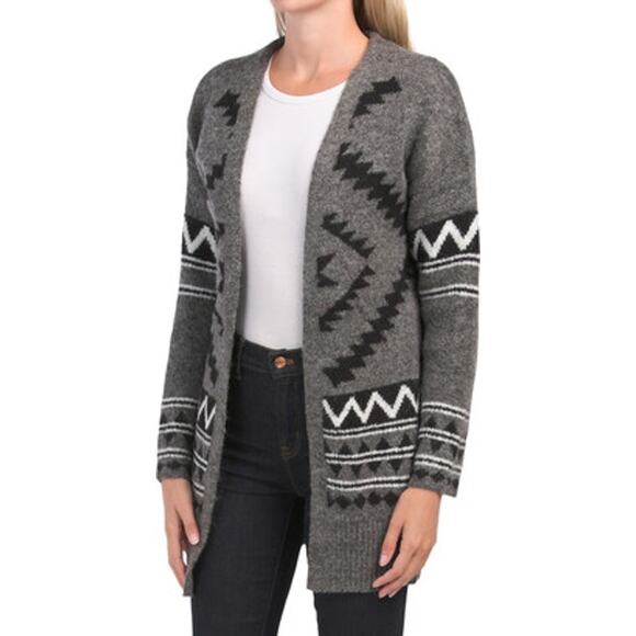 Tahari Cardigan Sweater Small Knit Open Front Southwestern Aztec Tribal Fall - Picture 1 of 8